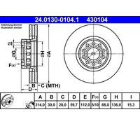 ATE Disque de frein 24.0130-0104.1 – avant ventilé haute teneur en carbone – 1 pièce