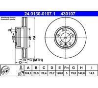 2x Disque de frein ventilé 24.0130-0107.1 ATE pour BMW 5 5 Touring