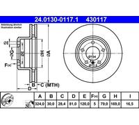 2x Disque de frein ventilé 24.0130-0117.1 ATE pour BMW 7