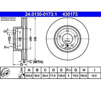 Disque de frein ATE 24.0130-0173.1 avant, ventilé, à haute teneur en carbone, 1 pièce