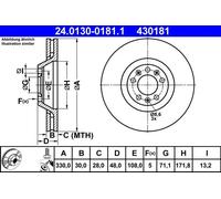 ATE Disque de frein 24.0130-0181.1 ventilé compatible CITROËN C6, PEUGEOT 407, 607 2x