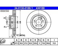 2x Disque de frein ventilé 24.0130-0188.1 ATE pour LAND ROVER DISCOVERY III