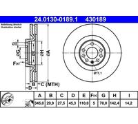 2x Disque de frein ventilé 24.0130-0189.1 ATE pour OPEL SAAB