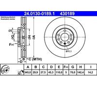 Disque de frein ATE 24.0130-0189.1 avant, ventilé, à haute teneur en carbone, 1 pièce