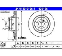 Disque de frein ATE 24.0130-0196.1 avant, ventilé, 1 pièce