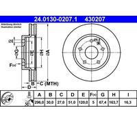 ATE Disque de frein 24.0130-0207.1 – avant, ventilé, haute teneur en carbone – 1 pièce