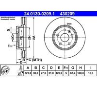 2x Disque de frein ventilé 24.0130-0209.1 ATE pour OPEL SAAB CHEVROLET