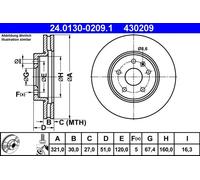 Disque de frein ATE 24.0130-0209.1 avant, ventilé, à haute teneur en carbone, 1 pièce