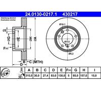 Disque de frein ATE 24.0130-0217.1 avant, ventilé, à haute teneur en carbone, 1 pièce