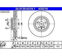 2x Disque de frein ventilé 24.0130-0219.1 ATE pour AUDI TT TT Roadster