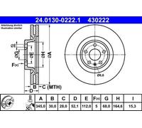 2x Disque de frein ventilé 24.0130-0222.1 ATE pour AUDI PORSCHE
