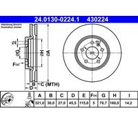 2x Disque de frein ventilé 24.0130-0224.1 ATE pour OPEL VAUXHALL