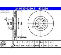 ATE Disque de frein 24.0130-0230.1 – avant, ventilé, à haute teneur en carbone – 1 pièce
