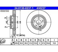 2x Disque de frein ventilé 24.0130-0237.1 ATE pour MERCEDES-BENZ