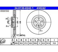 Disque de frein ATE 24.0130-0242.1 avant, ventilé, à haute teneur en carbone, 1 pièce