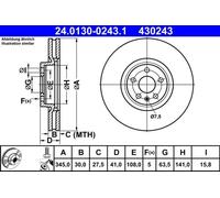 Disque de frein ATE 24.0130-0243.1 avant, ventilé, à haute teneur en carbone, 1 pièce