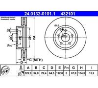 2x Disque de frein ventilé 24.0132-0101.1 ATE pour MERCEDES-BENZ CLASSE C SLK