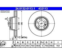 Disque de frein ATE 24.0132-0113.1 avant, ventilé, à haute teneur en carbone, 1 pièce