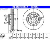 Disque de frein ATE 24.0132-0114.1 avant, ventilé, à haute teneur en carbone, 1 pièce