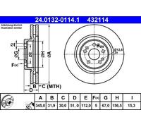 Disque de frein ATE 24.0132-0114.1 avant, ventilé, à haute teneur en carbone, 1 pièce