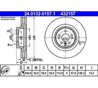 ATE Disque de frein 24.0132-0157.1 avant ventilé à haute teneur en carbone 1 pièce