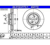 2x Disque de frein ventilé 24.0132-0172.1 ATE pour HONDA ACCORD VIII