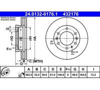 Disque de frein ATE 24.0132-0176.1 avant, ventilé, 1 pièce