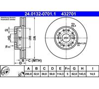 Disque de frein ATE 24.0132-0701.1 avant, ventilé, 1 pièce