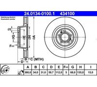 ATE Disque de frein 24.0134-0100.1 avant ventilé haute teneur en carbone – 1 pièce