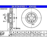 ATE Disque de frein 24.0134-0103.1, avant, ventilé, haute teneur en carbone, 1 pièce