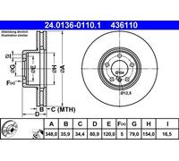 Disque de frein ATE 24.0136-0110.1 avant, ventilé, à haute teneur en carbone, 1 pièce