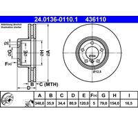 ATE Disque de frein 24.0136-0110.1 avant ventilé à haute teneur en carbone 1 pièce
