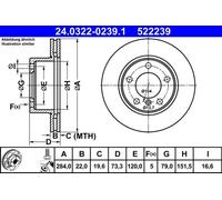2x Disque de frein ventilé 24.0322-0239.1 ATE pour BMW 1 2 Coupé 2 Décapotable