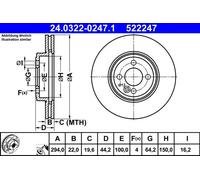 2x Disque de frein ventilé 24.0322-0247.1 ATE pour MINI MINI Roadster MINI