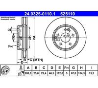 2x Disque de frein ventilé 24.0325-0110.1 ATE pour MERCEDES-BENZ SLK