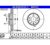2x Disque de frein ventilé 24.0325-0131.1 ATE pour OPEL MERIVA A Monospace