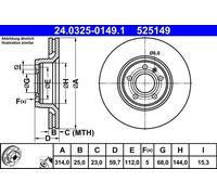 2x Disque de frein ventilé 24.0325-0149.1 ATE pour AUDI A6 C6 A6 C6 Avant