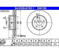 2x Disque de frein ventilé 24.0328-0155.1 ATE pour MERCEDES-BENZ CLASSE C Coupé