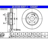 2x Disque de frein ventilé 24.0330-0207.1 ATE pour SAAB OPEL CHEVROLET