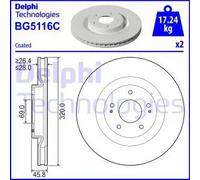 2x Disque de frein ventilé BG5116C DELPHI pour MITSUBISHI ECLIPSE CROSS