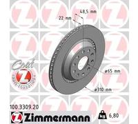 2x Disque de frein ventilé de l'extérieur 100.3309.20 ZIMMERMANN pour VW SKODA