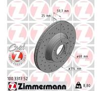 2x Disque de frein ventilé de l'extérieur 100.3317.52 ZIMMERMANN pour AUDI A6 C6
