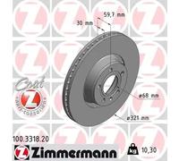 2x Disque de frein ventilé de l'extérieur 100.3318.20 ZIMMERMANN pour AUDI A6 C6