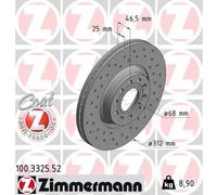 2x Disque de frein ventilé de l'extérieur 100.3325.52 ZIMMERMANN pour SKODA VW
