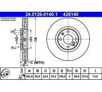 2x Disque de frein ventilé de l'extérieur 24.0126-0140.1 ATE pour CITROËN DS