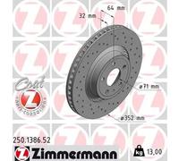 2x Disque de frein ventilé de l'extérieur 250.1386.52 ZIMMERMANN pour FORD USA