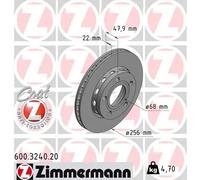 2x Disque de frein ventilé de l'extérieur 600.3240.20 ZIMMERMANN pour AUDI VW