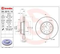 Disque de frein BREMBO 09.5315.14, avant, ventilé , 1 pièce