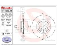 2x Disque de frein ventilé de l'intérieur 09.9399.11 BREMBO pour FIAT CROMA