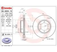 Disque de frein BREMBO 09A20411 avant, ventilé, 1 pièce